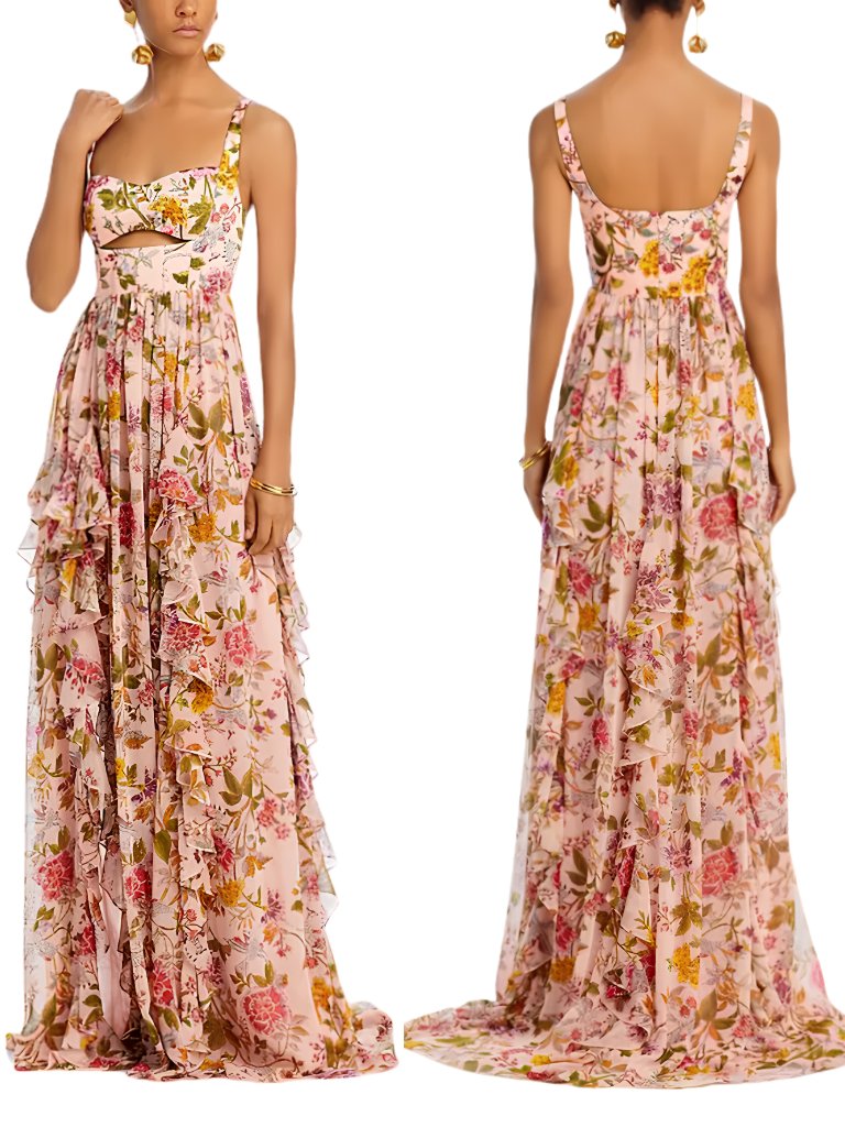 Nwt Cinq A Sept Xiomara Floral Dress Gown Soft Pink Multi Size 6